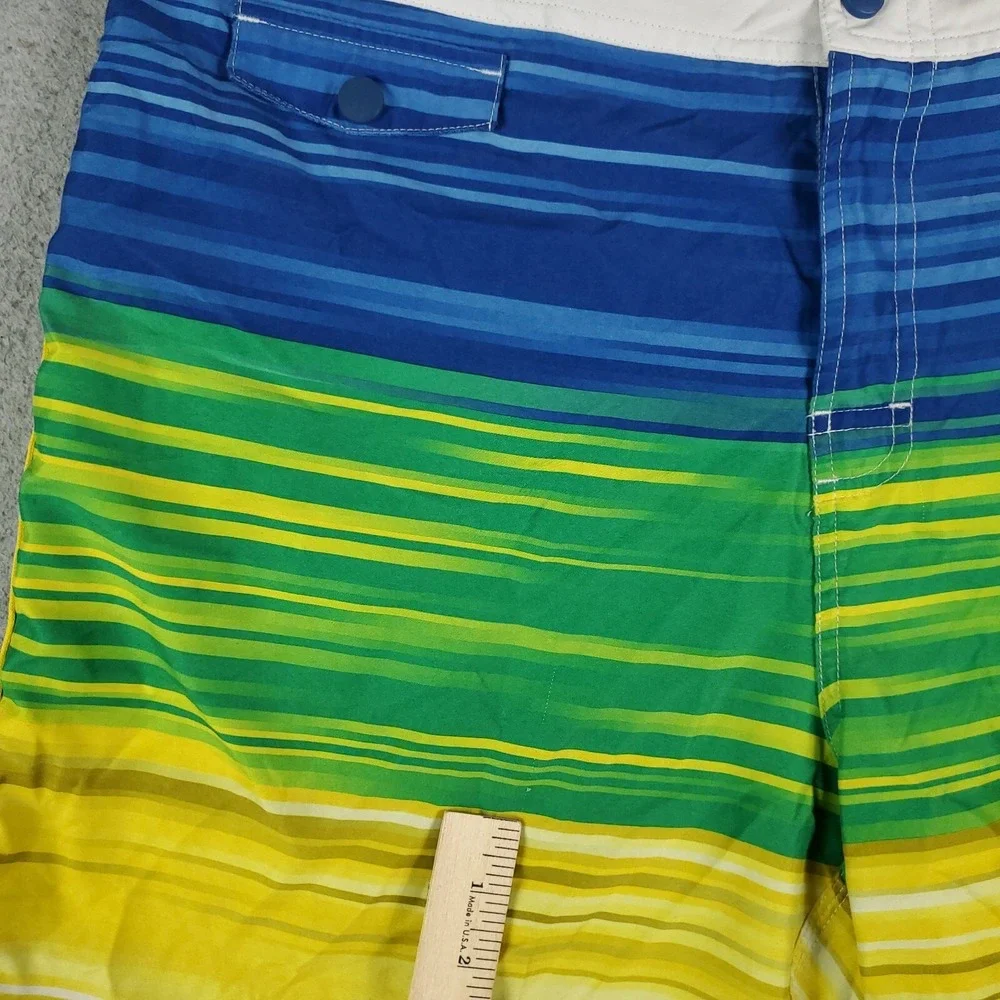 Nike Board Shorts Mens 36 Blue Yellow Striped Lace Tie Beach Swim Trunks